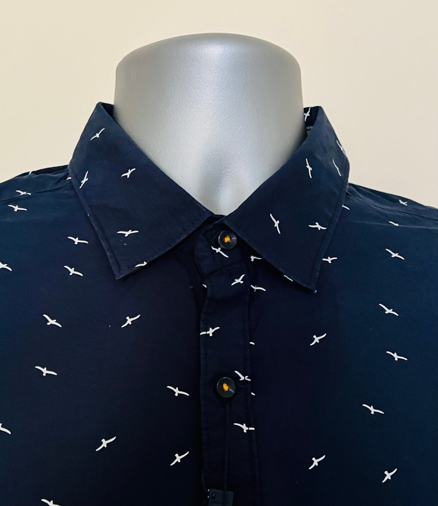 100% Cotton Short Sleeve Button Shirt (Mens) (Navy/white)